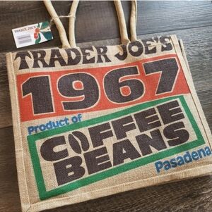 NWT Trader Joe's Jute Eco-Friendly 9 Gal. Tote Shopper Bag Coffee Beans Pasadena